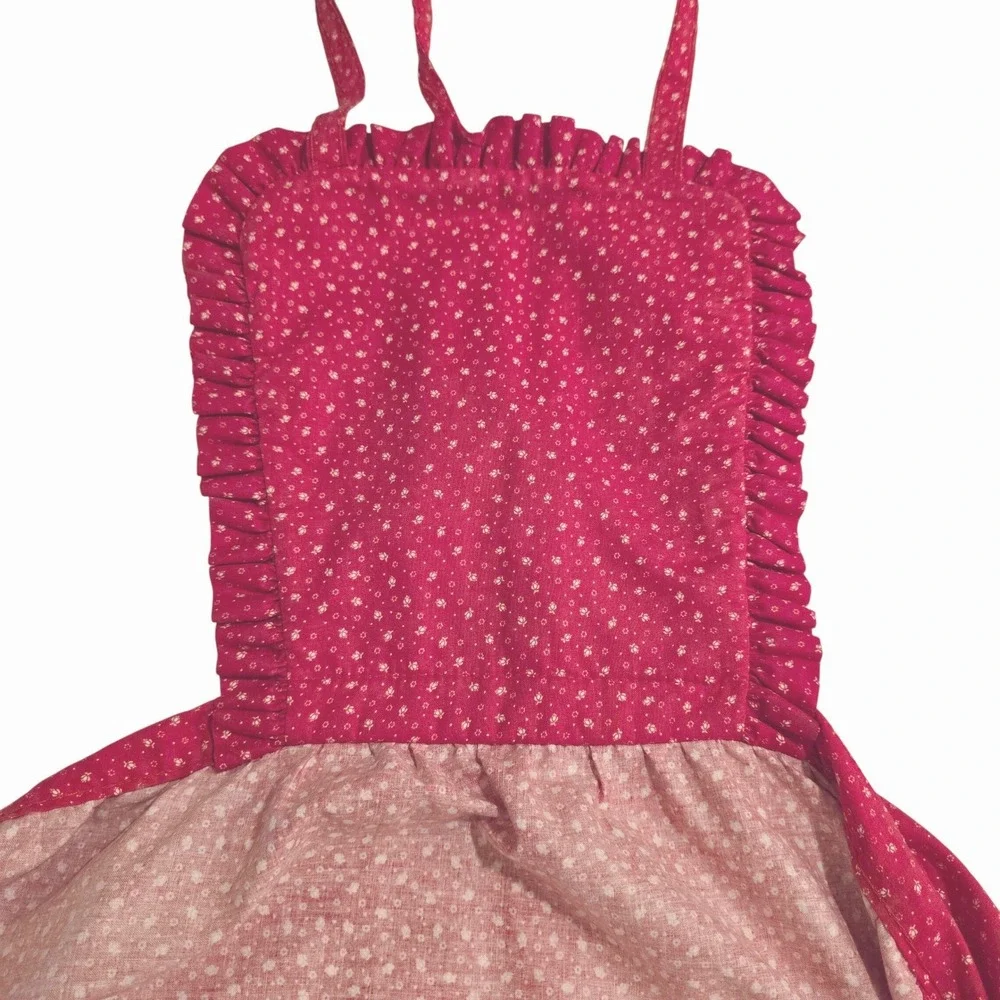 80s/90s Vtg Handmade Christmas Apron Teddy Bear Red Ruffle‎ Kitsch/Retro